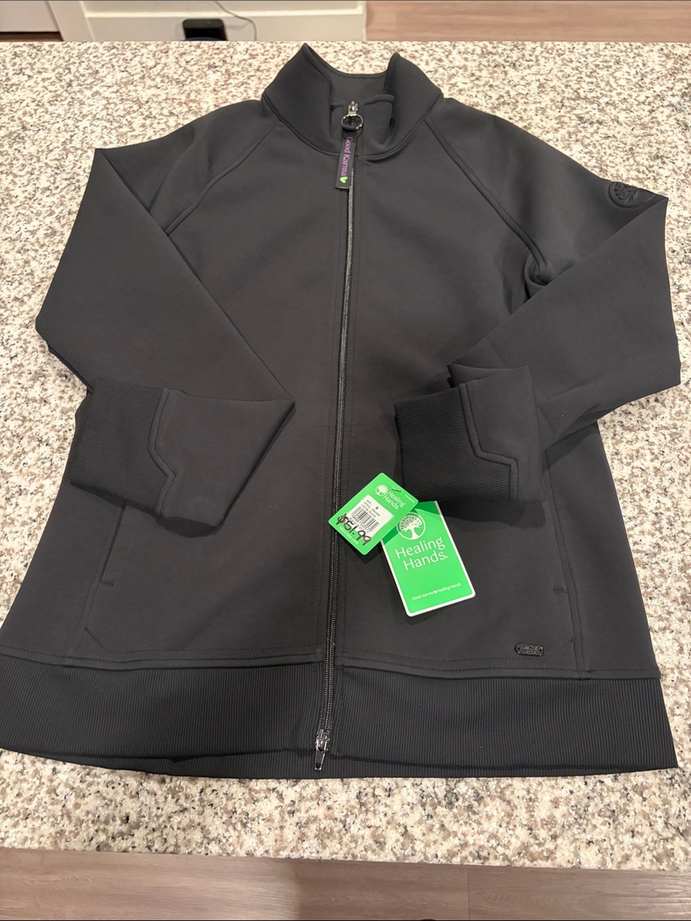 Healing Hands SCRUB black zip up jacket